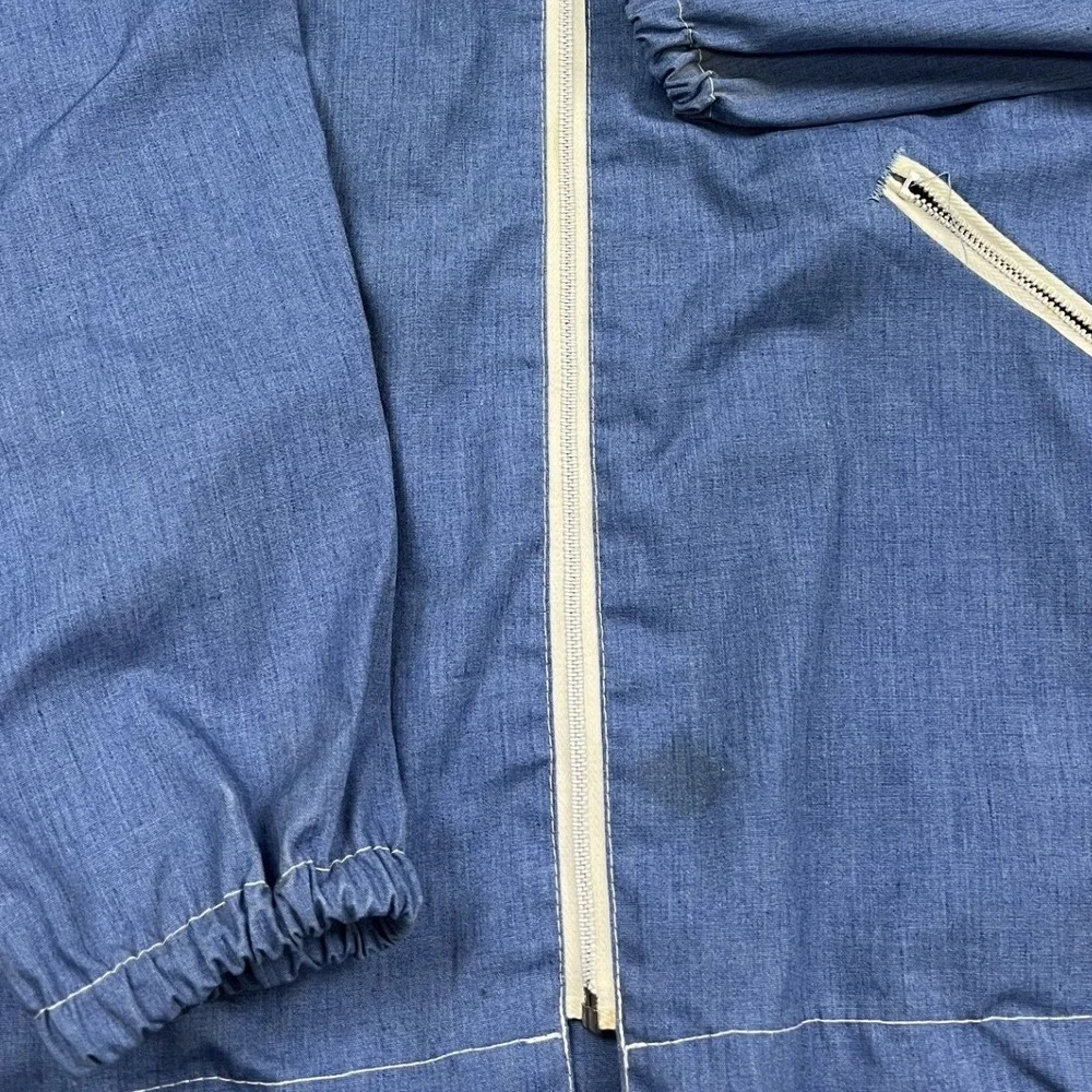 Weatherfield Sportswear Windbreaker Mens Large Blue Racing Stripe Hooded Jacket